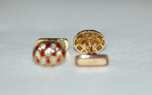 Load image into Gallery viewer, Diamond and Red Enamel Criss Cross Gold Cuff Links