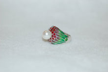 Load image into Gallery viewer, Pearl Plique a Jour Enamel Silver Ring