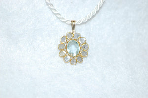 Aquamarine and Diamond Stained Glass Necklace