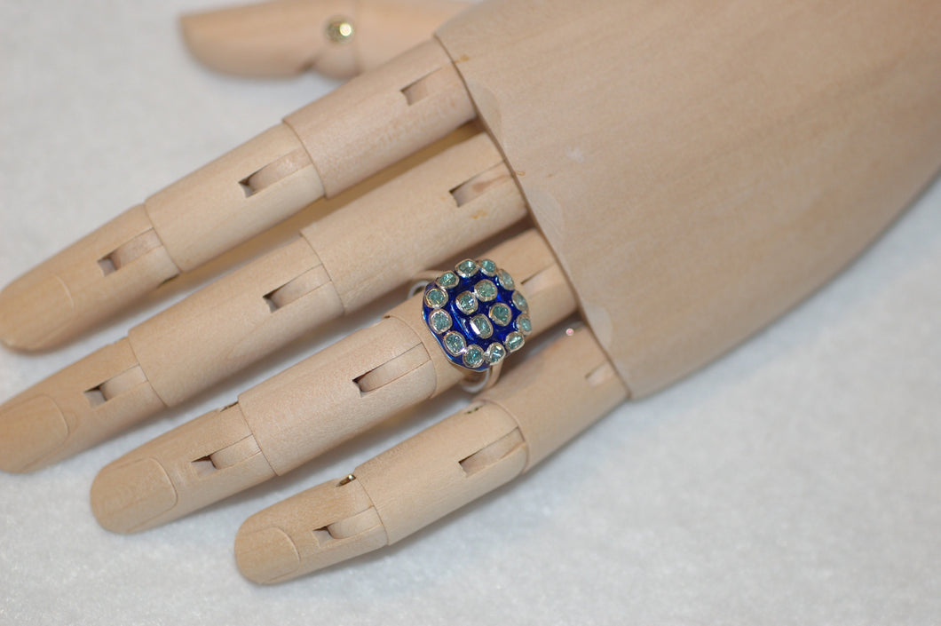 Blue Diamond Domino Enamel Ring