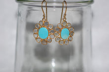 Load image into Gallery viewer, Diamond and Turquoise Stained Glass Dangle Earrings