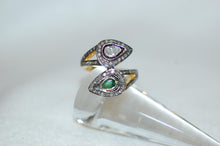 Load image into Gallery viewer, Diamond and Emerald Double Snakehead Ring