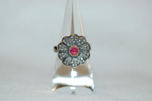 Load image into Gallery viewer, Ruby and Diamond Pave Antique Style Flower Ring