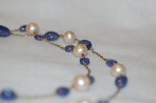 Load image into Gallery viewer, Tanzanite and Pearl Tin Cup Long Necklace