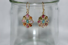 Load image into Gallery viewer, Multi Color Gemstone Flower Hanging Earrings
