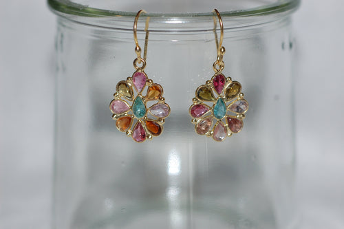 Multi Color Gemstone Flower Hanging Earrings