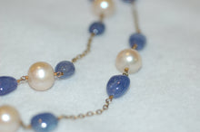 Load image into Gallery viewer, Tanzanite and Pearl Tin Cup Long Necklace