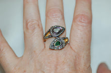 Load image into Gallery viewer, Diamond and Emerald Double Snakehead Ring