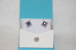 Filigree Blue and White Diamond Stud Earrings