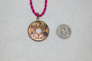 Diamond and Ruby Flowers Disk Pendant