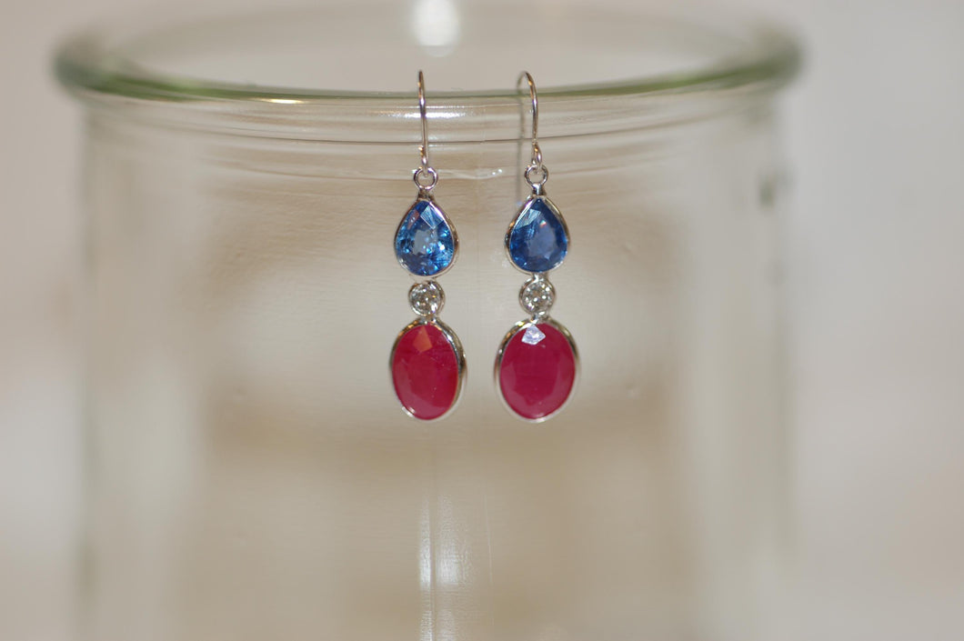 Sapphire, Ruby and Diamonds Drop Earrings