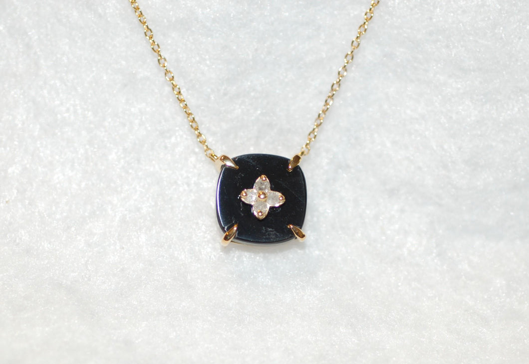 Diamond Clower and Onyx Necklace