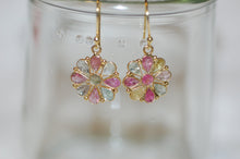 Load image into Gallery viewer, Multi Color Gemstone Flower Hanging Earrings