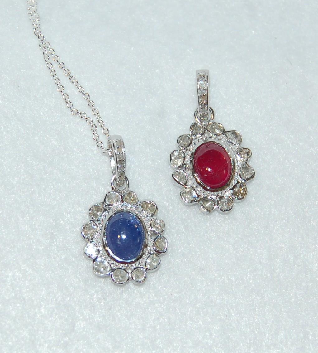 Diamond and Gemstone Cabochon Flower Pendant