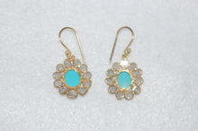 Load image into Gallery viewer, Diamond and Turquoise Stained Glass Dangle Earrings