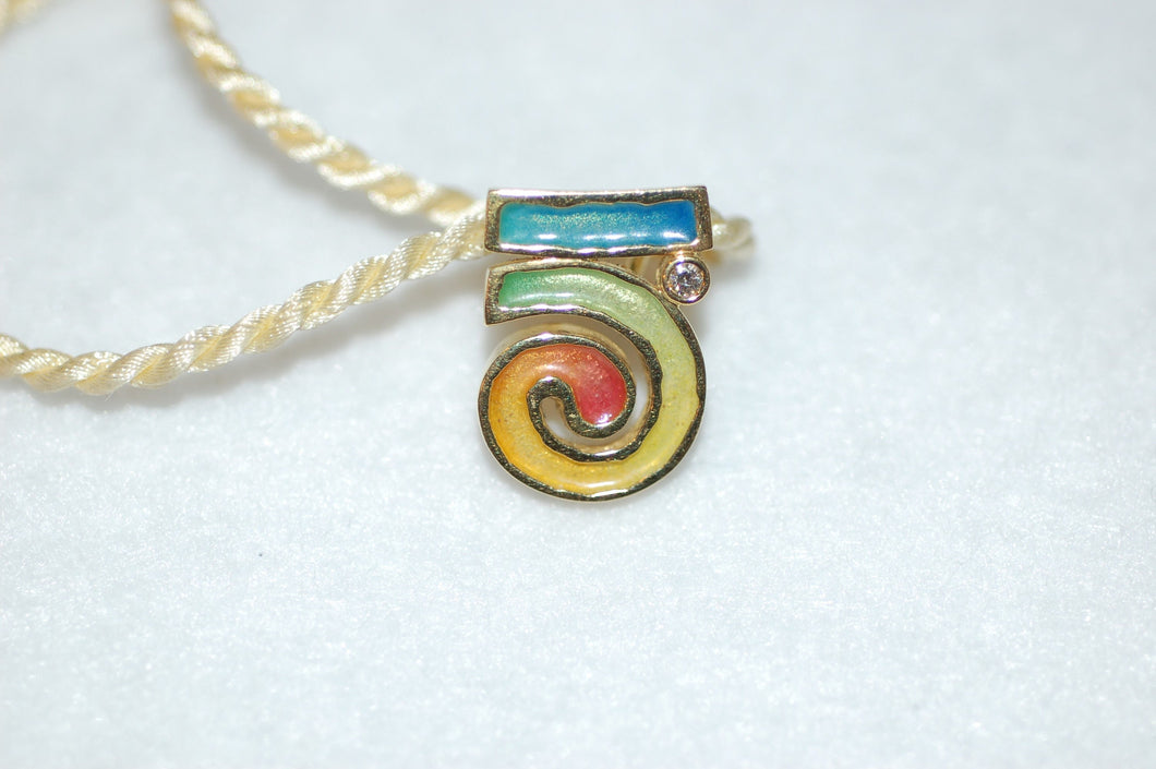 Enamel and Diamond Abstract Slide Pendant