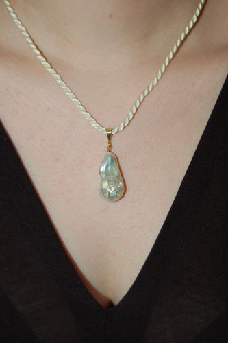Baroque Pearl and Rough Cut Diamonds Tear Drop Pendant