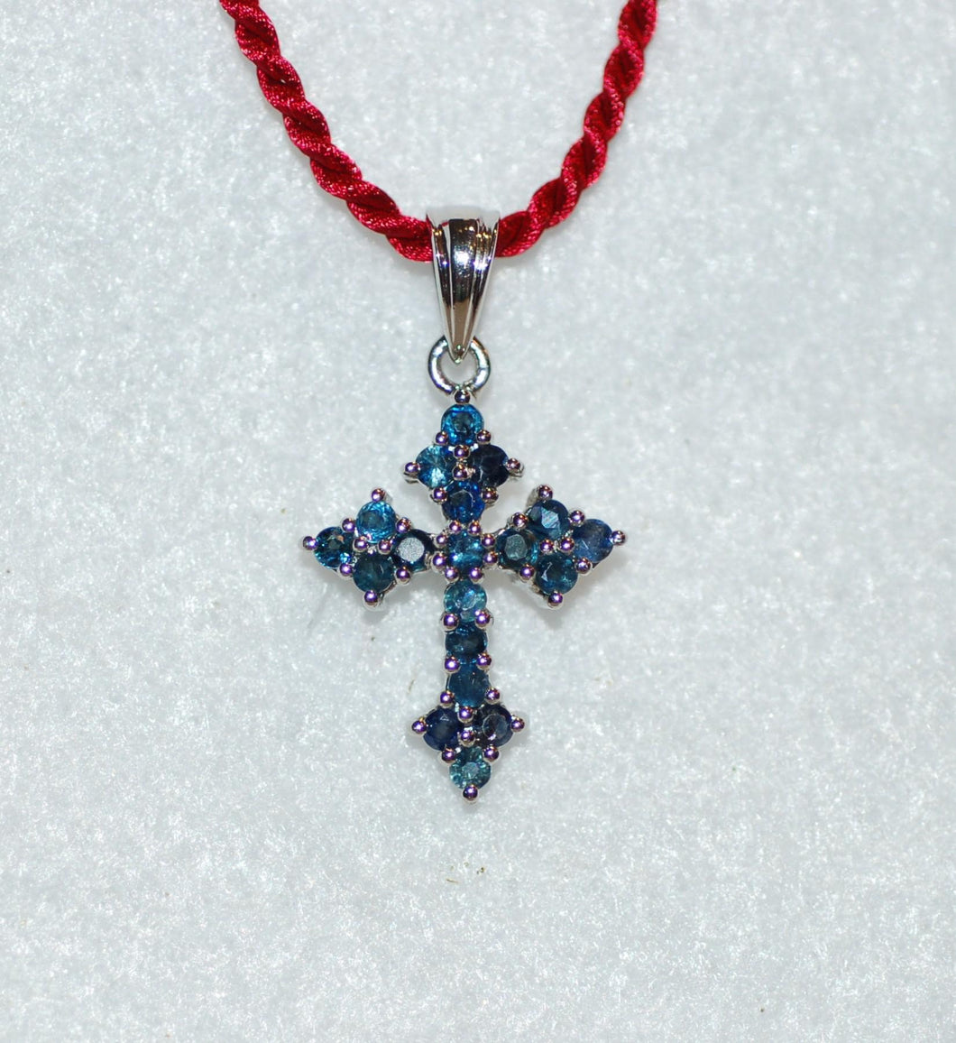 Antique Style Sapphire Cross Pendant Necklace