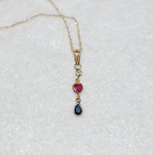 Load image into Gallery viewer, Ruby Heart, Sapphire and Diamond Heart Gold Necklace