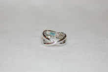 Load image into Gallery viewer, Blue Topaz and Diamond Pave Cylinder Bypass Ring