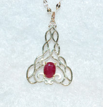 Load image into Gallery viewer, Ruby Celtic Knot Scroll 14K Gold Necklace