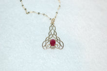 Load image into Gallery viewer, Ruby Celtic Knot Scroll 14K Gold Necklace