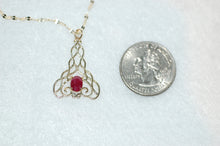 Load image into Gallery viewer, Ruby Celtic Knot Scroll 14K Gold Necklace