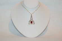 Load image into Gallery viewer, Ruby Celtic Knot Scroll 14K Gold Necklace