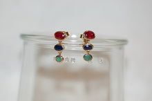Load image into Gallery viewer, Graduated Emerald, Sapphire and Ruby Drop Earrings