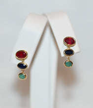 Load image into Gallery viewer, Graduated Emerald, Sapphire and Ruby Drop Earrings