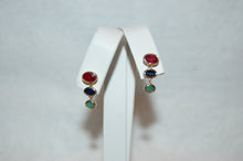 Load image into Gallery viewer, Graduated Emerald, Sapphire and Ruby Drop Earrings