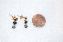 Load image into Gallery viewer, Graduated Emerald, Sapphire and Ruby Drop Earrings