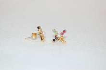 Load image into Gallery viewer, Pearl and Multicolor Sapphires X Silver Stud Earrings