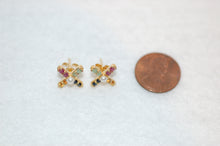 Load image into Gallery viewer, Pearl and Multicolor Sapphires X Silver Stud Earrings