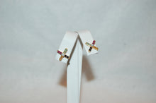 Load image into Gallery viewer, Pearl and Multicolor Sapphires X Silver Stud Earrings