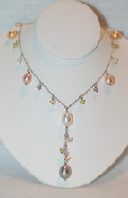 Load image into Gallery viewer, Pearl and Gemstone Silver Y Necklace