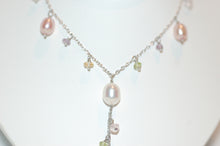 Load image into Gallery viewer, Pearl and Gemstone Silver Y Necklace