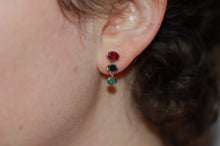 Load image into Gallery viewer, Graduated Emerald, Sapphire and Ruby Drop Earrings