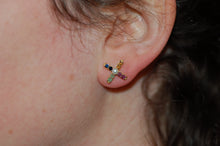 Load image into Gallery viewer, Pearl and Multicolor Sapphires X Silver Stud Earrings