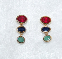 Load image into Gallery viewer, Graduated Emerald, Sapphire and Ruby Drop Earrings
