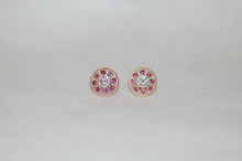Load image into Gallery viewer, Morganite and Rhodolite Garnet Pinwheel Earrings