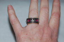Load image into Gallery viewer, Antique Style Rose Cut Diamonds and Pink Tourmaline Eternity Band