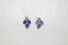 Load image into Gallery viewer, Ceylon Sapphire and Diamond Flower Petal Gold Stud Earrings