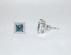 Filigree Blue and White Diamond Stud Earrings