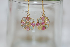 Multi Color Gemstone Flower Hanging Earrings