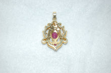 Load image into Gallery viewer, Ruby and Diamond Large Scroll Shield Pendant