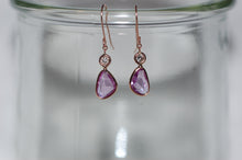 Load image into Gallery viewer, Pink Sapphire and Diamond Freeform Dangle Gold Earrings