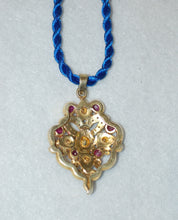 Load image into Gallery viewer, Ruby and Diamond Scroll Shield Pendant