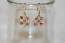 Load image into Gallery viewer, Aquamarine and Ruby Flower Earrings