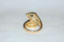Load image into Gallery viewer, Diamond and Emerald Double Snakehead Ring